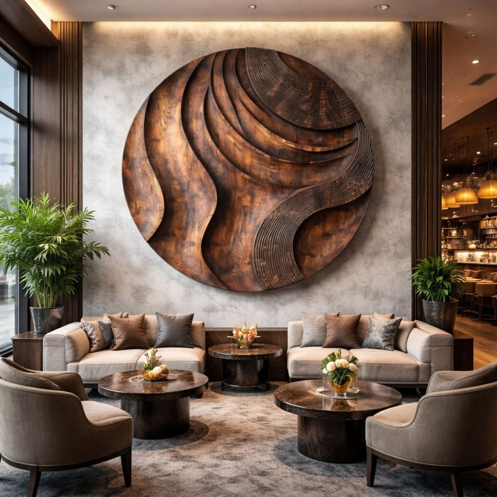 Modern Round Layered Solid Wood Wall Sculpture for Interior Spaces