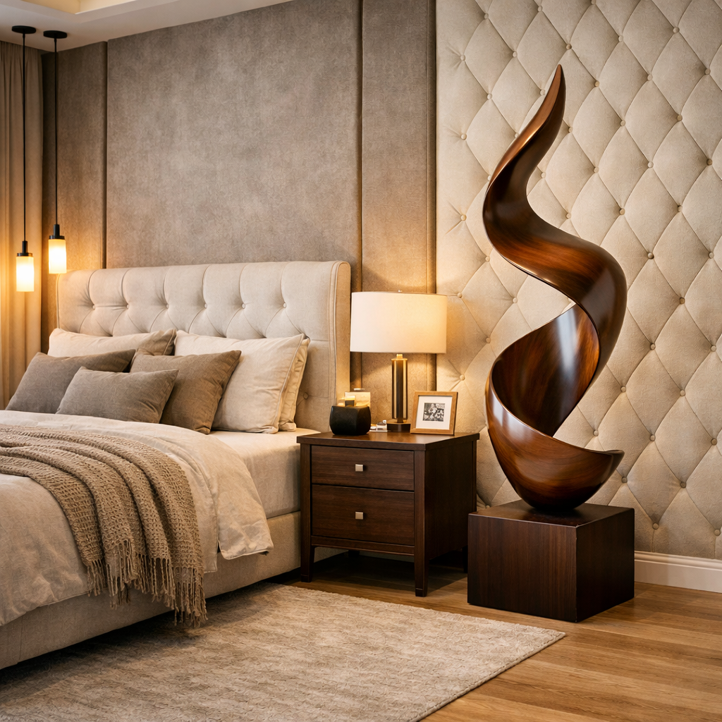 Modern Spiral Solid Wood Sculpture for Living Room Display
