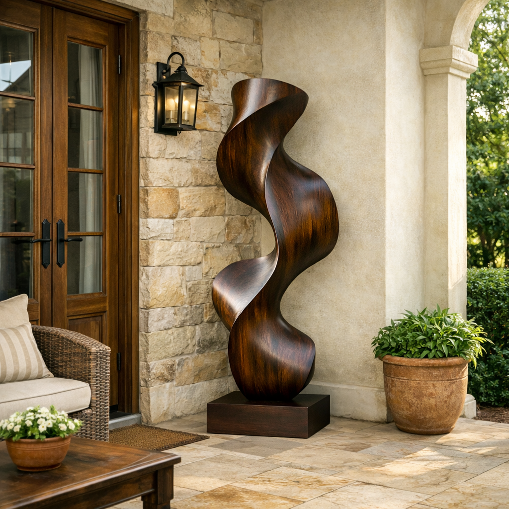 Outdoor Solid Wood Abstract Sculpture for Modern Gardens and Interiors