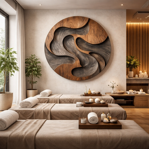 Wall Sculpture Solid Wood Round Panel for Modern Interior Decor