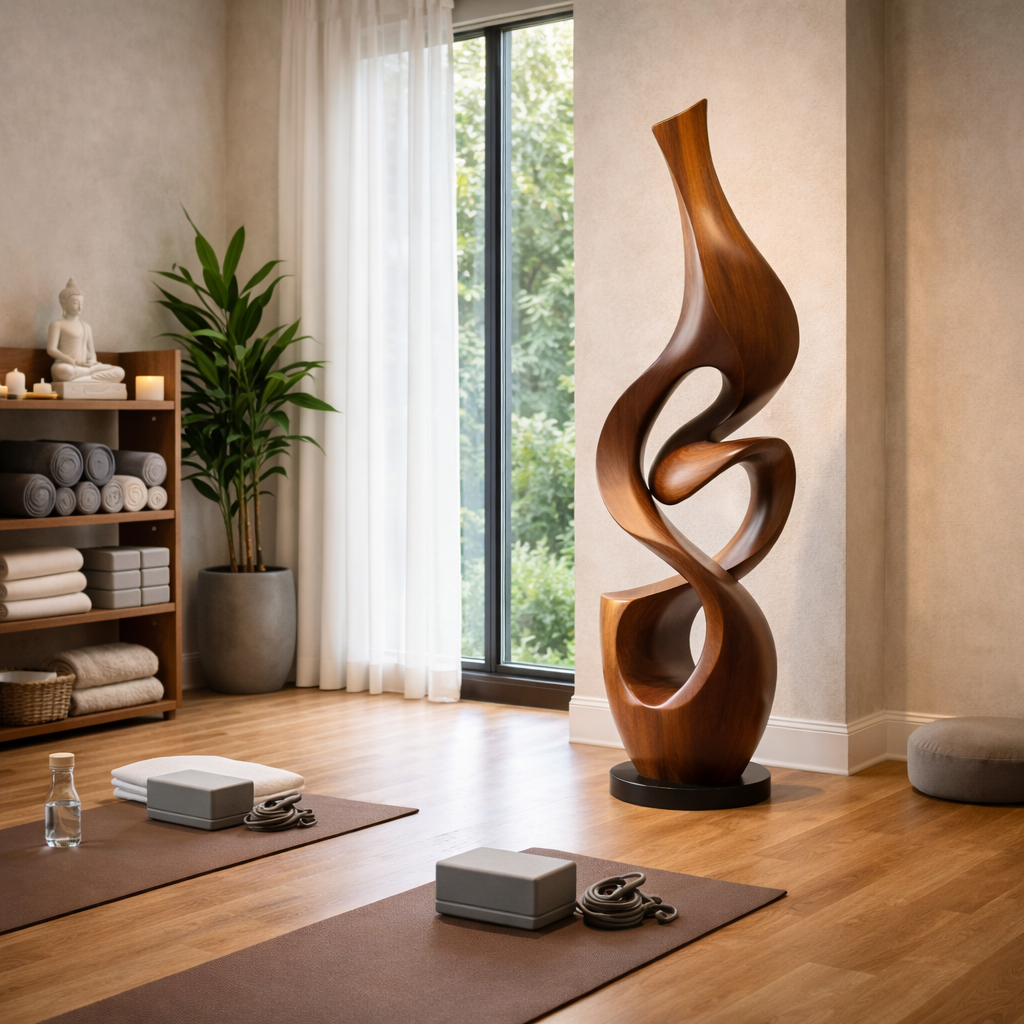 Organic Abstract Solid Wood Sculpture for Living Room