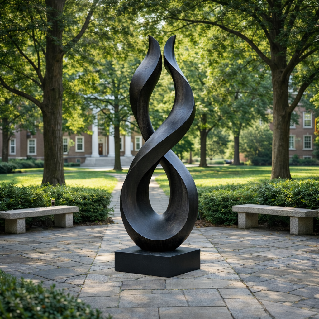 Intertwined Abstract Solid Wood Sculpture for Gardens and Interiors