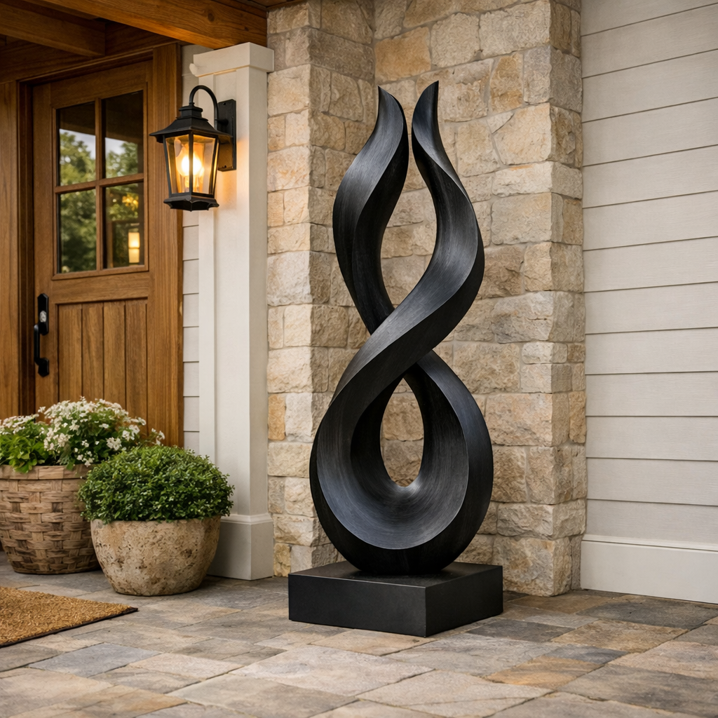 Intertwined Abstract Solid Wood Sculpture for Gardens and Interiors