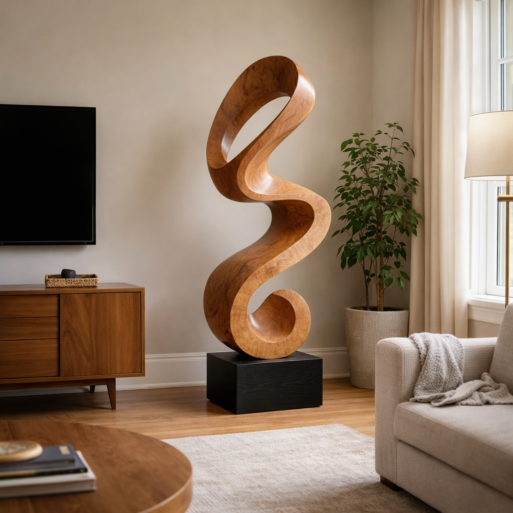 Modern Organic Solid Wood Sculpture for Living Room and Interior Decor