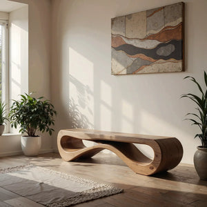 Sculptural Solid Wood Bench with Infinity Loop Form for Modern Homes