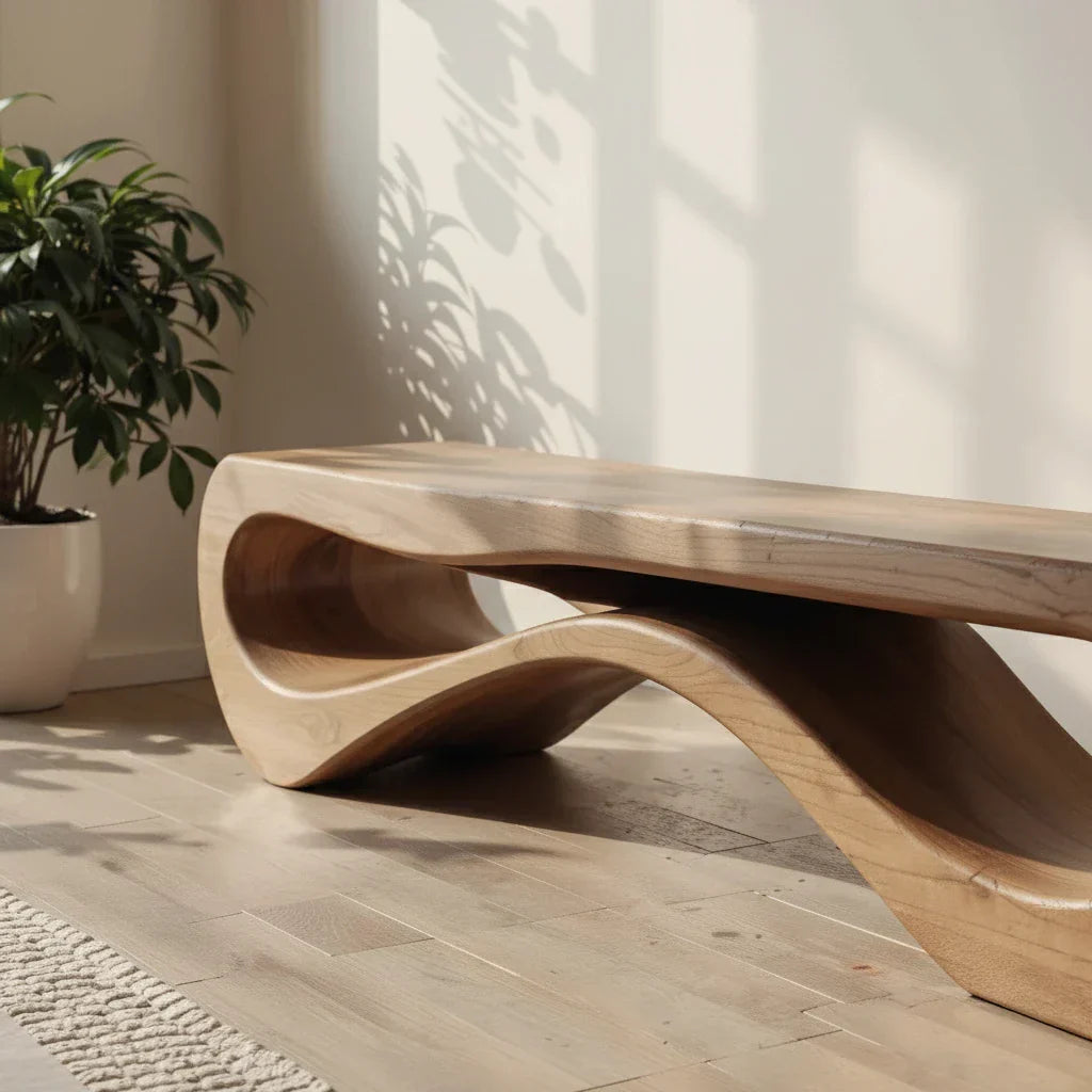 Sculptural Solid Wood Bench with Infinity Loop Form for Modern Homes