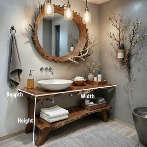 Solid Wood Live Edge Console with Open Shelf for Spa Bath