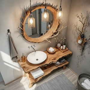 Solid Wood Live Edge Console with Open Shelf for Spa Bath
