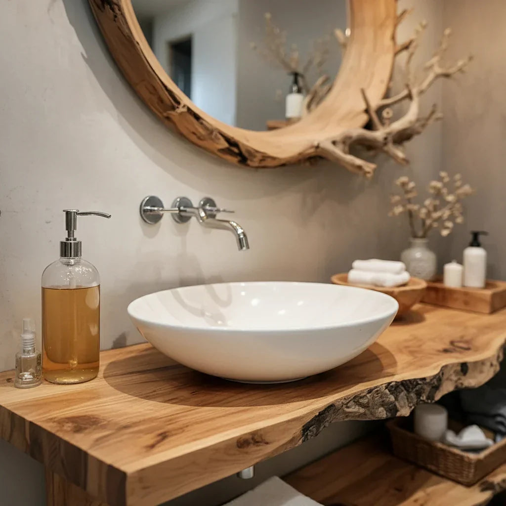 Solid Wood Live Edge Console with Open Shelf for Spa Bath