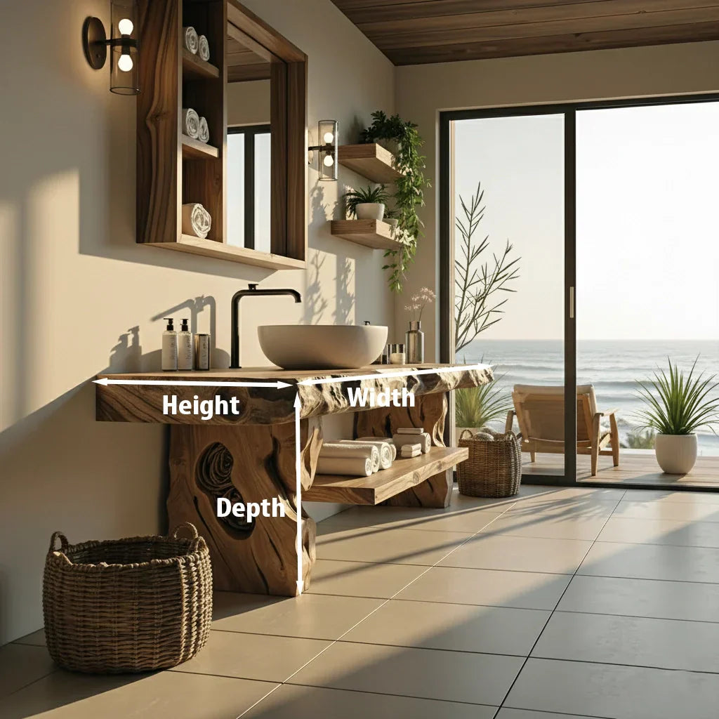 Live Edge Solid Wood Bathroom Vanity with Open Shelf