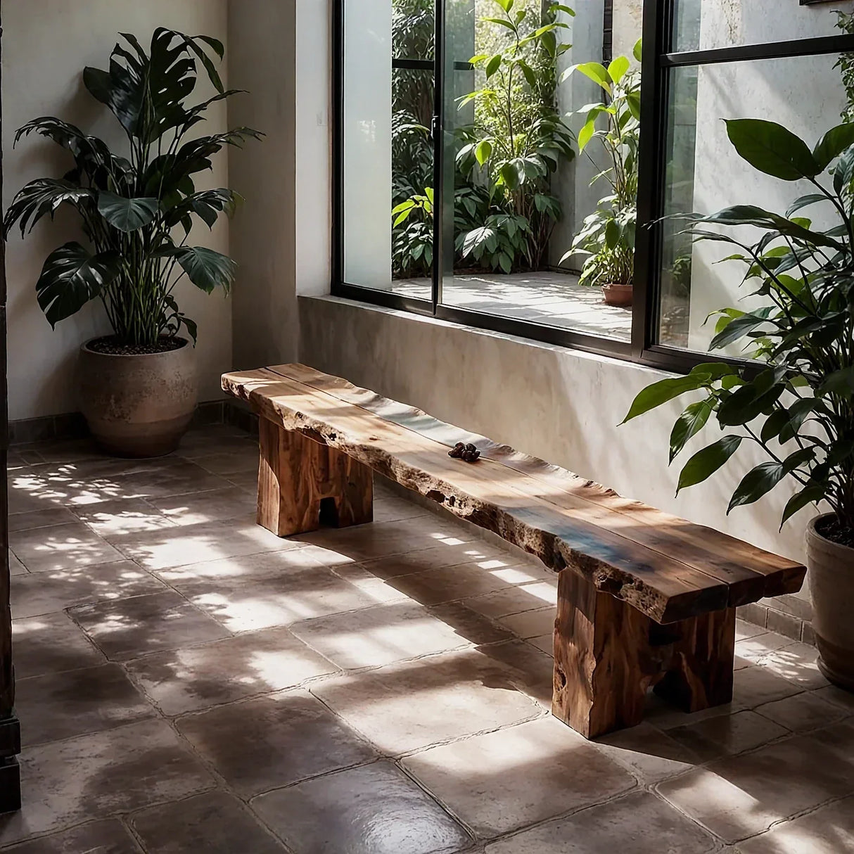Live Edge Solid Wood Bench with Thick Slab Seat