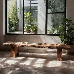 Live Edge Solid Wood Bench with Thick Slab Seat