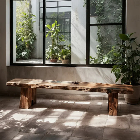Live Edge Solid Wood Bench with Thick Slab Seat