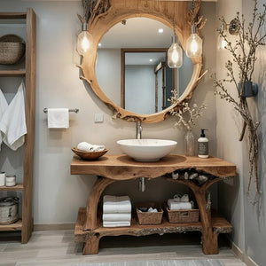Live Edge Solid Wood Vanity Console with Root-Style Base