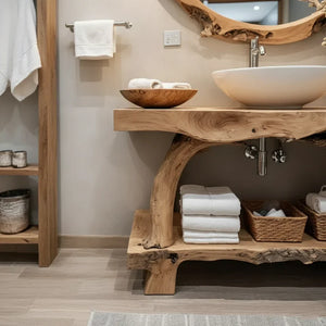 Live Edge Solid Wood Vanity Console with Root-Style Base