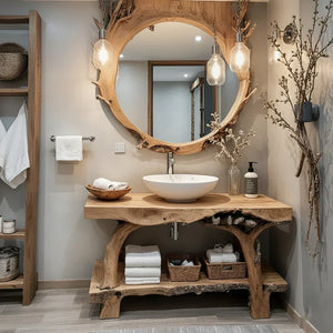 Live Edge Solid Wood Vanity Console with Root-Style Base