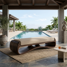 Sculptural Solid Wood Bench with Flowing Open Base for Living Space