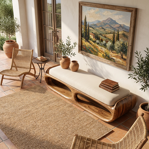 Organic Solid Wood Bench with Sculptural Open Base for Bedroom