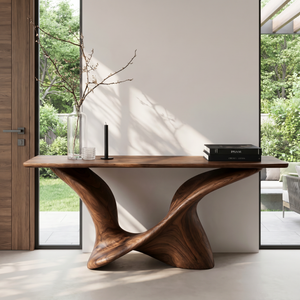 Solid Wood Console Table with Sculpted Curved Base for Entryway Decor