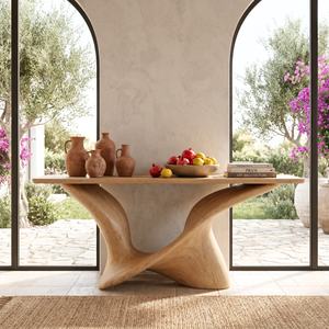 Solid Wood Console Table with Sculpted Curved Base for Entryway Decor