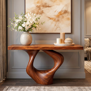 Solid Wood Console Table with Teardrop Loop Base for Entryway Decor