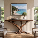 Console Table Solid Wood with Forked Branch Base for Entryway Decor