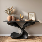 Console Table Solid Wood with Helical Sculptural Base for Entryway Decor