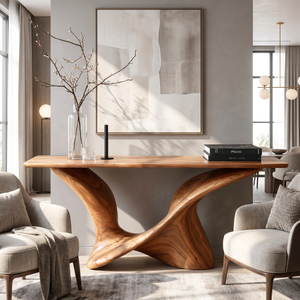 Solid Wood Console Table with Sculpted Curved Base for Entryway Decor
