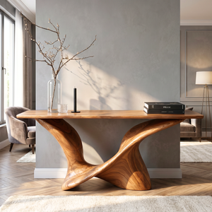 Solid Wood Console Table with Sculpted Curved Base for Entryway Decor