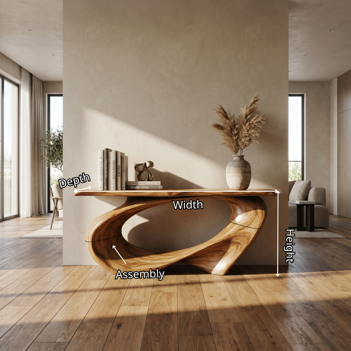 Console Table Solid Wood with Sweeping Oval Loop Base for Entryway Decor