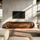 Organic Solid Wood TV Stand with Oval Loop Frame and Storage Drawers
