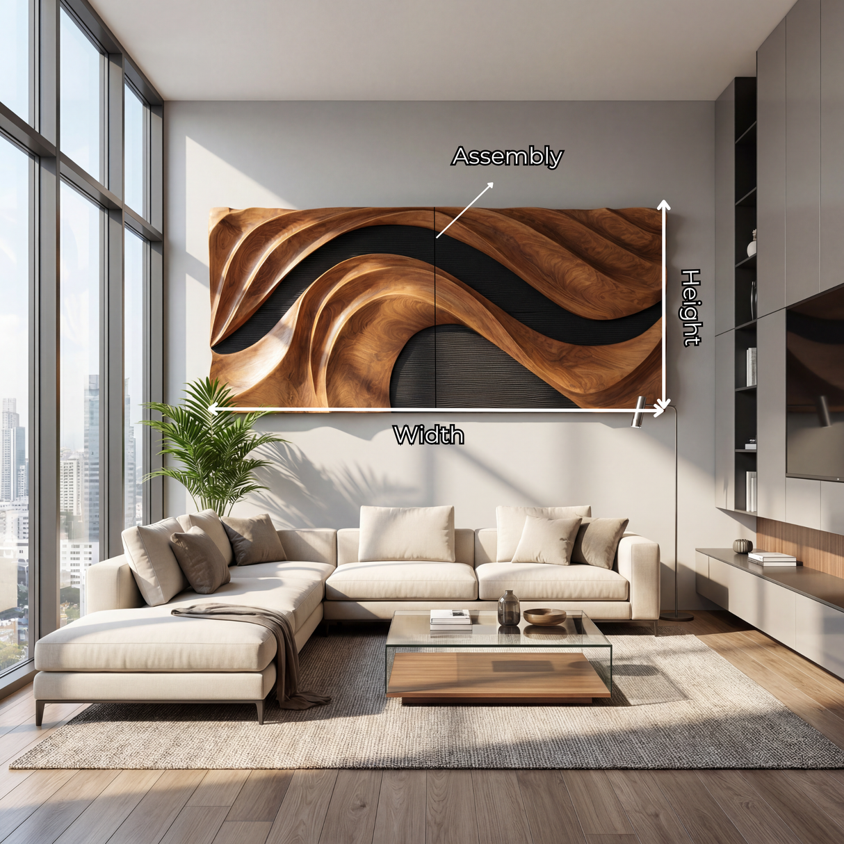 Handmade Abstract Wooden Wave Wall Art Panel Modern Organic Sculpture Decor