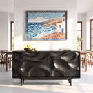 Solid Wood Sideboard Cabinet with Organic Carved Front