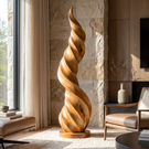 Tall Solid Wood Twisted Flame Sculpture for Entryways and Modern Spaces