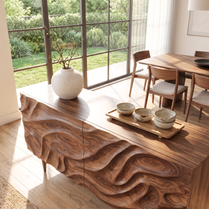 Sideboard Cabinet with Carved Wave Front for Modern Living and Dining Rooms