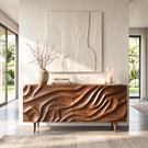 Sideboard Cabinet with Carved Wave Front for Modern Living and Dining Rooms