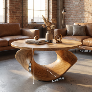 Coffee Table Solid Wood with Sculptural Open Loop Base