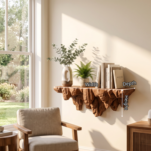 Wall Shelf Solid Wood with Sculptural Carved Cliff Base