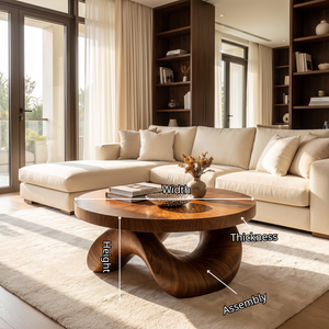 Coffee Table Solid Wood with Sculptural Double Curve Base