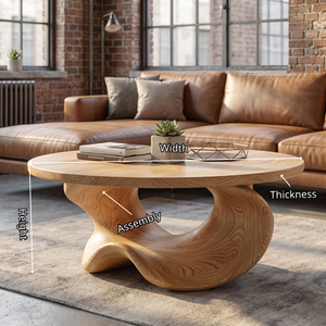 Coffee Table Solid Wood with Sculptural Crescent Base