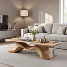Coffee Table Solid Wood with Sculptural Flowing Bridge Base