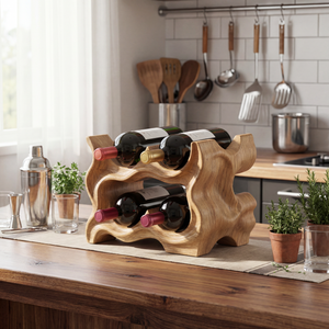 Carved Solid Wood Wine Rack with Organic Sculptural Form