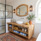 Solid Wood Bathroom Vanity with Open Storage and Vessel Sink