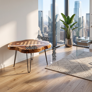 Handcrafted Live Edge Solid Wood Chess Coffee Table with Hairpin Legs