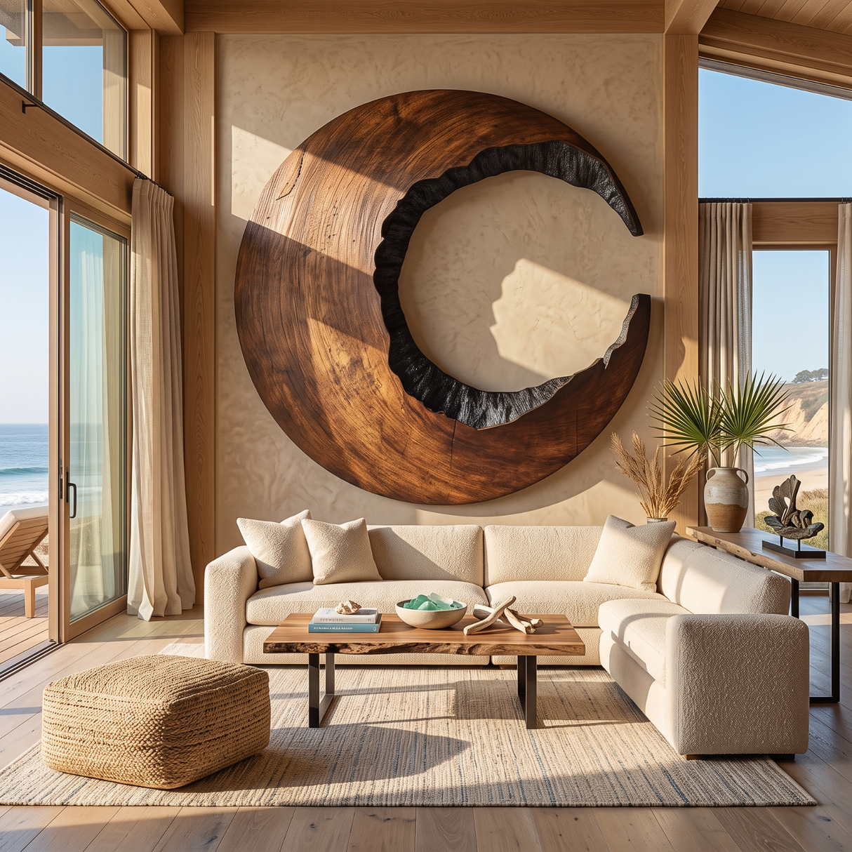 Contemporary Solid Wood Crescent Wood Wall Art for Living Rooms