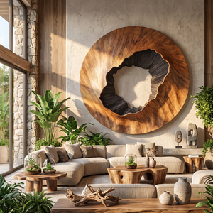 Large Round Solid Wood Wall Sculpture with Textured Center for Modern Interiors