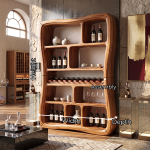 Wine Display Cabinet Solid Wood with Organic Open Compartments for Bar Decor