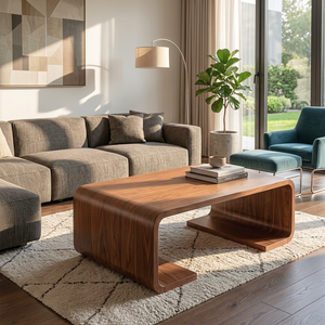 Solid Wood Coffee Table with Waterfall Form and Open Shelf