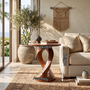 Side Table Solid Wood with Twisted Ribbon Pedestal for Living Room Decor