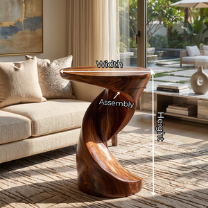 End Table Solid Wood with Sculptural Twisted Loop Base for Living Room